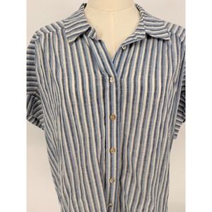 Draper James RSVP Striped Linen Blend Shirt Top Women's M Blue White